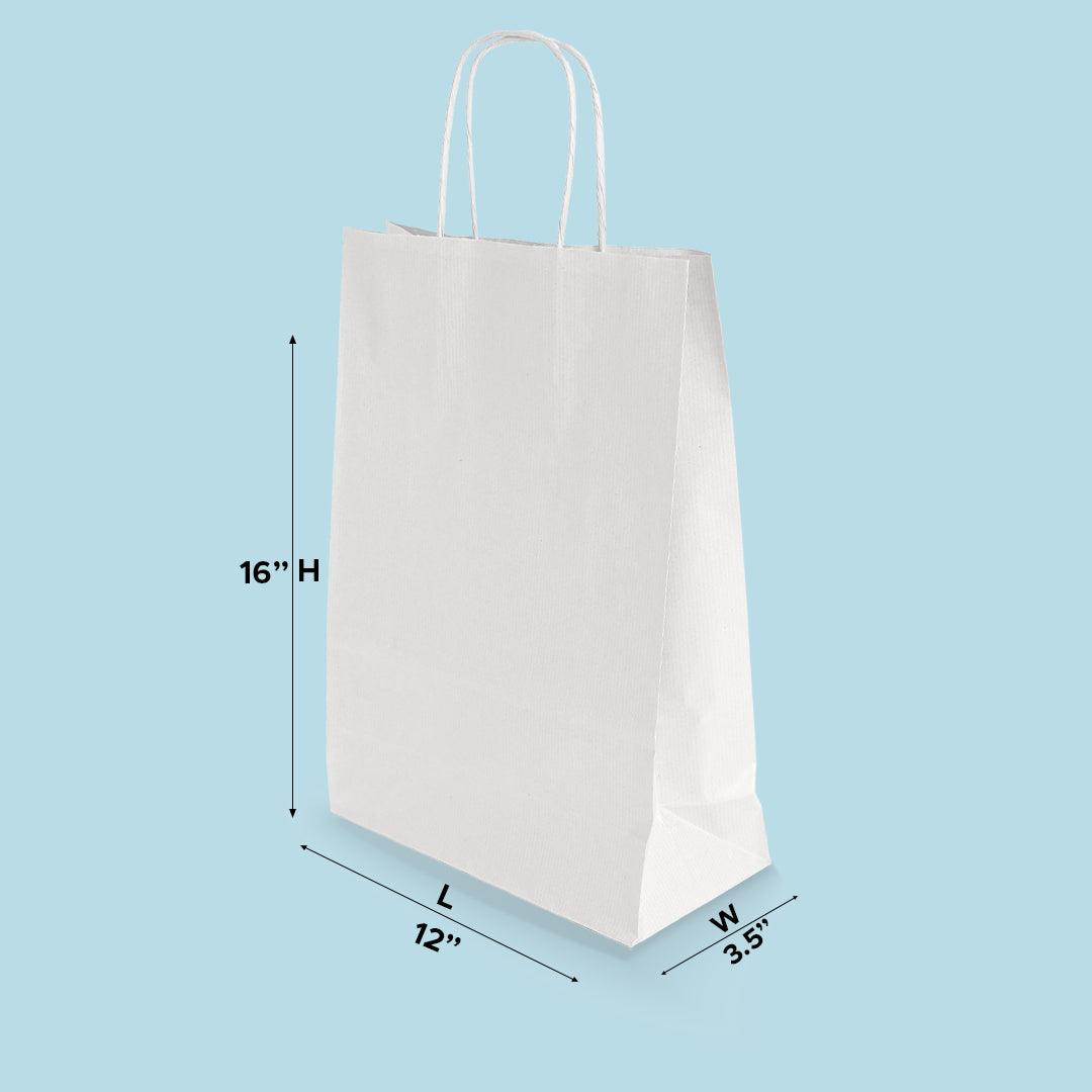 Boxish White Paper Bag (12L x 3.5W x 16H inches)