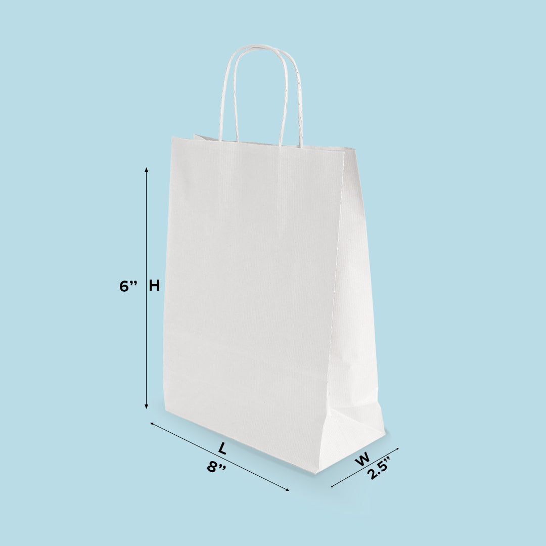 Boxish White Paper Bag (8L x 2.5W x 6H inches)
