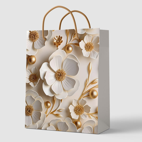 Boxish Designer White Pattern Paper Bag