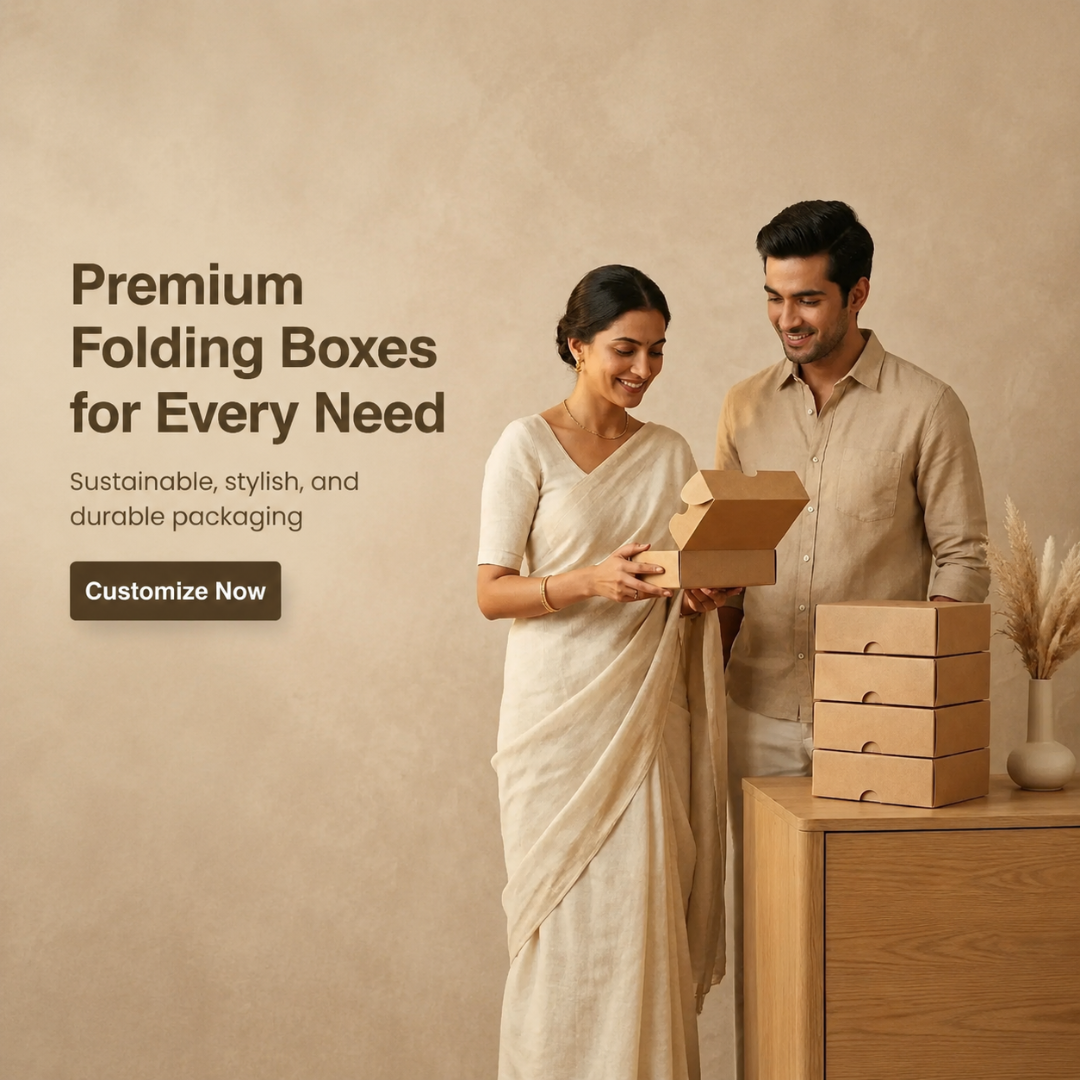 Man and woman with premium folding boxes 