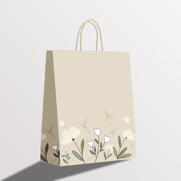 Boxish Designer Beige Flower Paper Bag